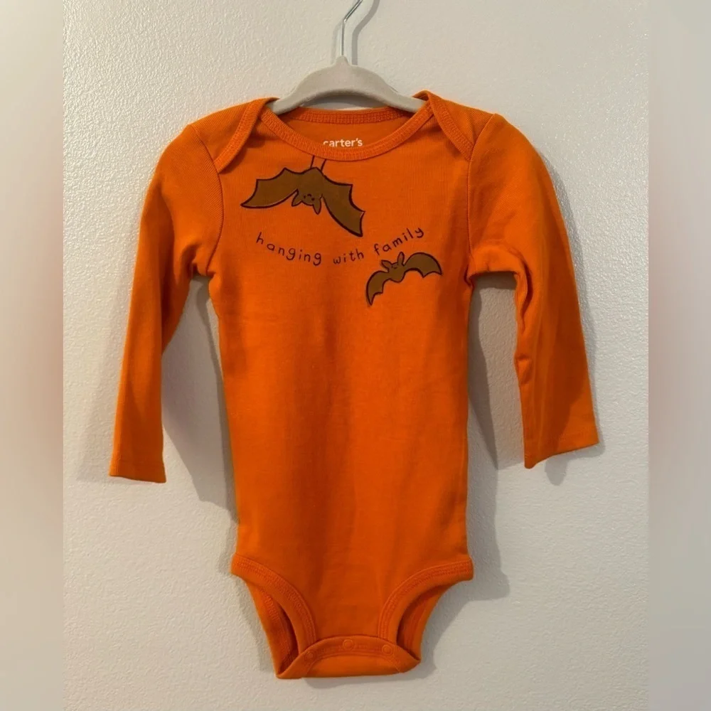 NWOT Carter's Baby Bat Striped Halloween Top Bottom Set black/orange